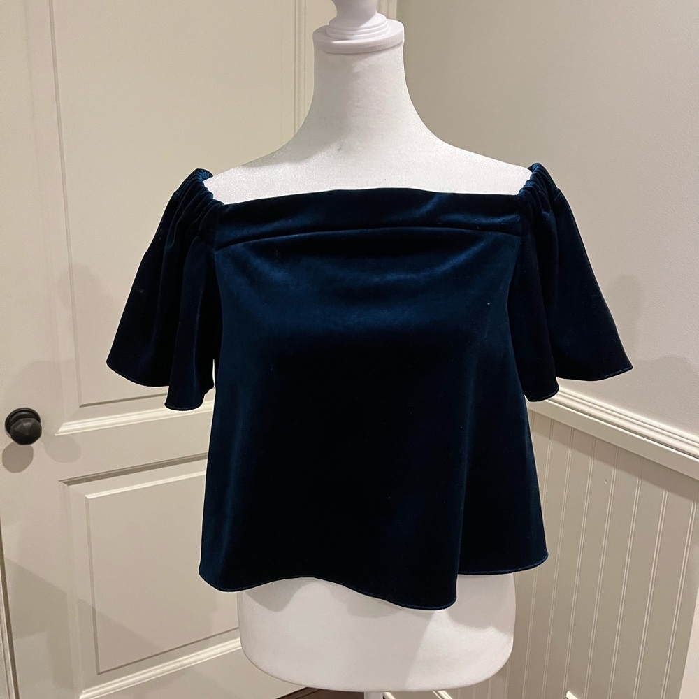Blue velvet top shop top